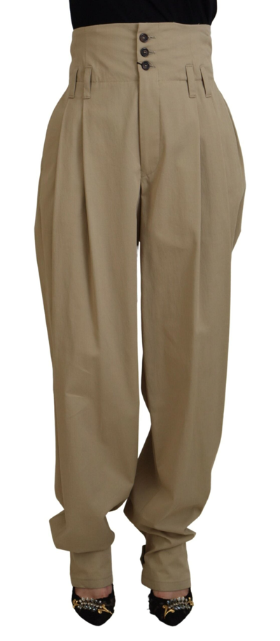 Shop Dolce & Gabbana Brown Cotton High Waist Tapered Pants