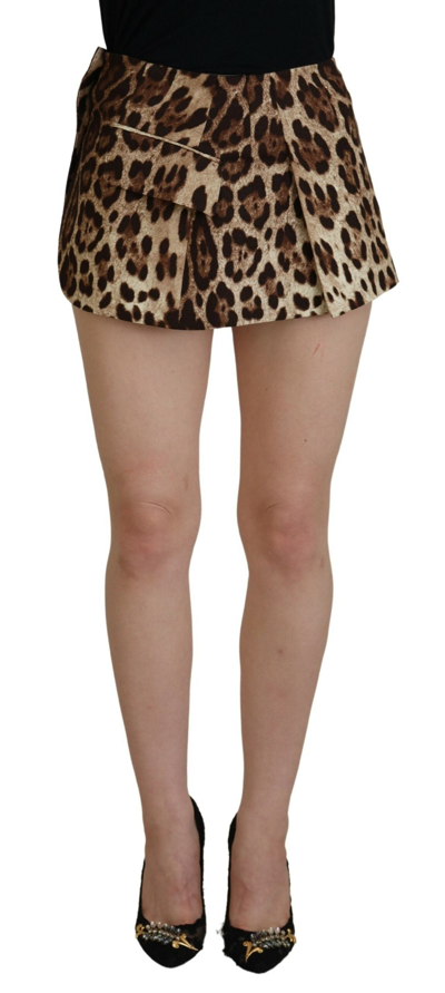 Shop Dolce & Gabbana Brown Leopard Print Wool A-line Mini Skirt