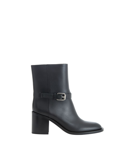 Shop Burberry Black Leather Ankle Boots