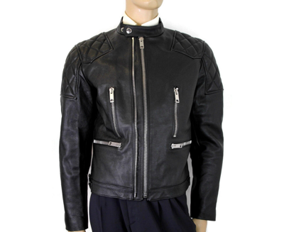 Shop Burberry 's Black Leather Diamond Quilted Biker Jacket