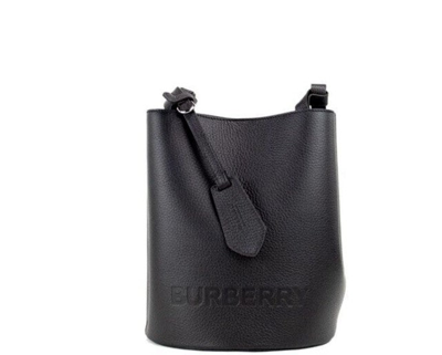 Shop Burberry Lorne Small Black Pebbled Leather Bucket Crossbody Handbag Purse