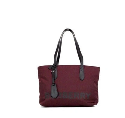 Shop Burberry Small Burgundy Logo Branded Econyl Nylon Tote Shoulder Handbag Purse