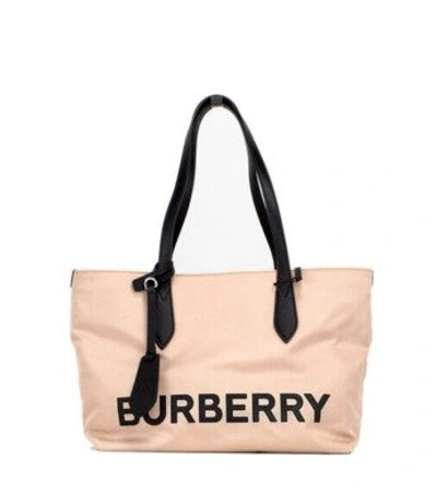 Shop Burberry Small Rose Beige Logo Branded Econyl Nylon Tote Shoulder Handbag Purse In Pink