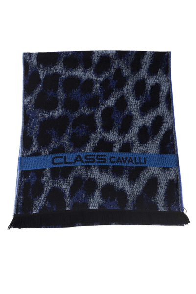 Shop Cavalli Class Blue Wool Scarf