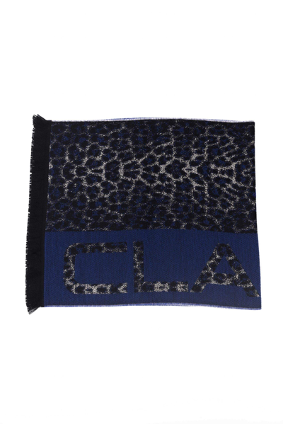 Shop Cavalli Class Blue Wool Scarf