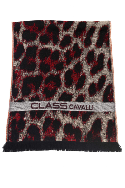 Shop Cavalli Class Burgundy Wool Scarf