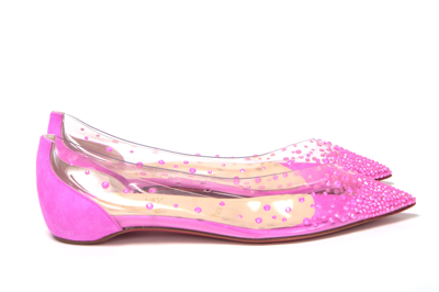 Shop Christian Louboutin Hot Pink Suede Crystals Flat Point Toe Shoe