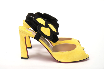 Shop Christian Louboutin Yellow Black Peep Toe Flower Sandal