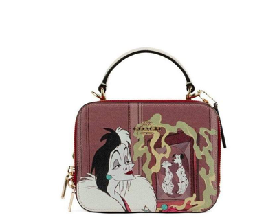 Shop Coach Disney Cruella Motif Crossgrain Leather Box Crossbody Handbag In Red