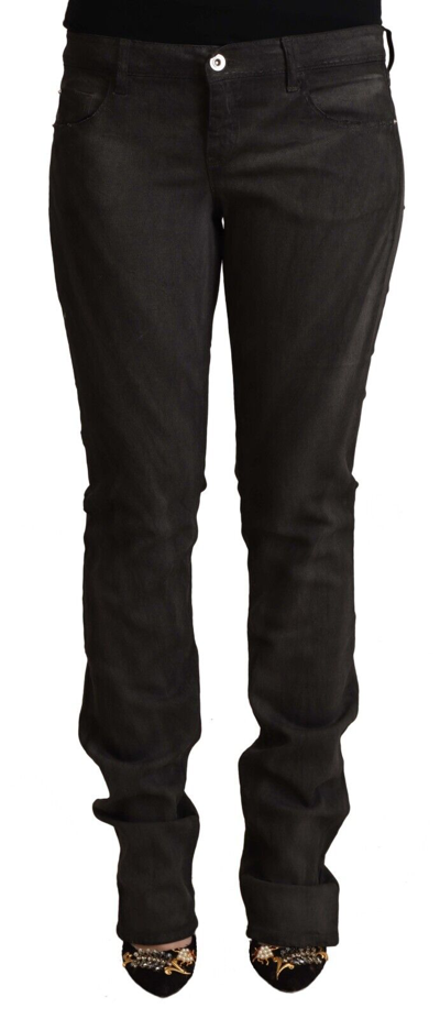 Costume National Black Cotton Mid Waist Skinny Pants In Black