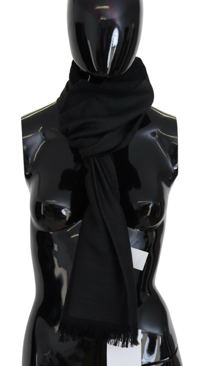 Shop Costume National Black Wool Shawl Foulard Fringes Scarf