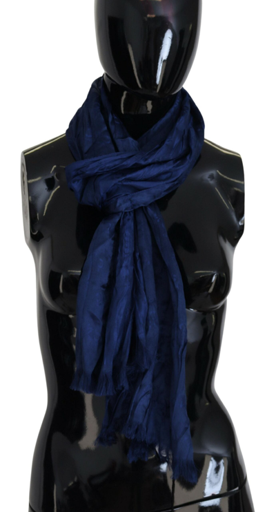 Shop Costume National Blue Silk Shawl Foulard Fringes Scarf