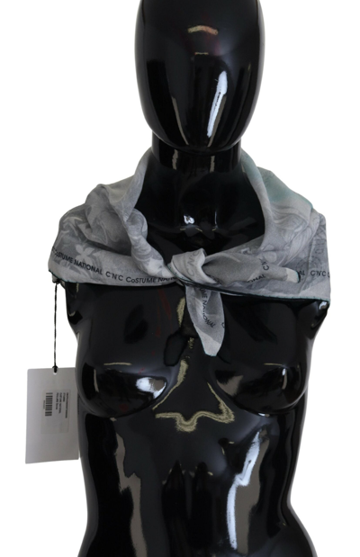 Costume National Gray Print Shawl Foulard Branded Scarf In Gray