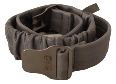 Shop Costume National Gray Leather Silver Buckle Waist Belt