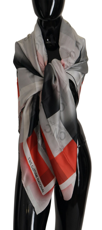 Shop Costume National Gray Red Shawl Foulard Wrap Scarf In Gray Patterned