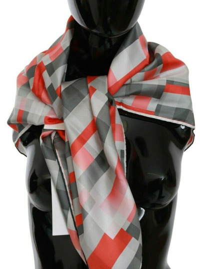 Shop Costume National Gray Red Silk Shawl Foulard Wrap  Scarf