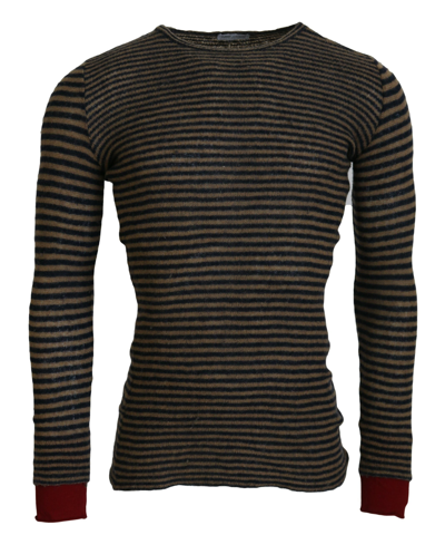 Shop Daniele Alessandrini Multicolor Stripes Wool Crewneck Pullover Sweater In Black And Brown