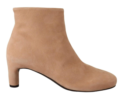 Shop Del Carlo Beige Suede Leather Mid Heels Pump Boot