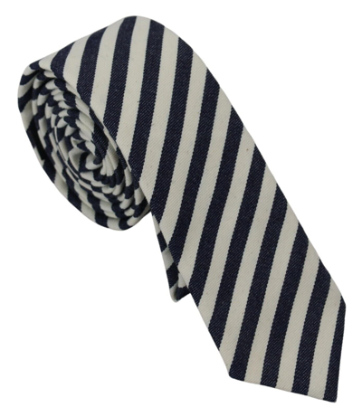 Shop Denny Rose White Blue Striped Classic Adjustable  Silk Tie In Blue And White