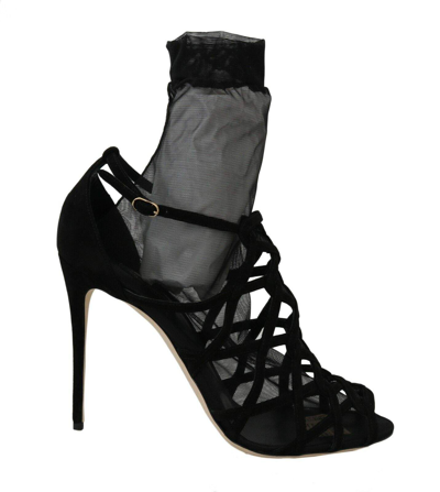 Shop Dolce & Gabbana Tulle Ankle Boots Sandal In Black