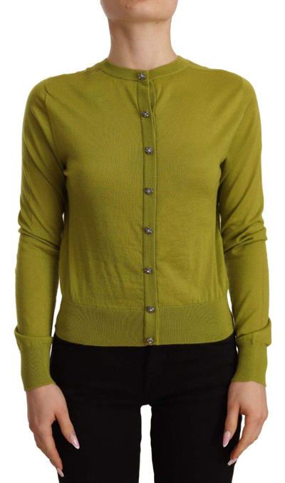 Shop Dolce & Gabbana Apple Green Cashmere Buttons Cardigan Sweater