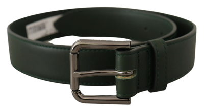 Shop Dolce & Gabbana Army Green Leather Logo Metal Waist Buckle Belt In Dark Green