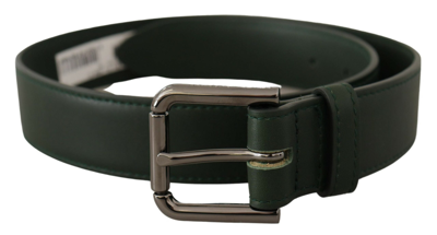 Dolce & Gabbana Elegant Dark Green Leather Belt With Logo Buckle In Dark Green