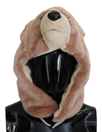 Shop Dolce & Gabbana Beige Bear Fur Whole Head Cap One Size Polyester Hat