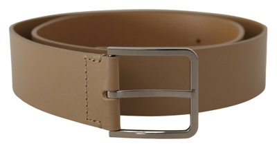 Dolce & Gabbana Beige Calf Leather Wide Silver Metal Belt In Beige