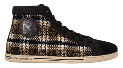 Dolce & Gabbana Beige Brown Wool Cotton High Top Sneakers In Beige