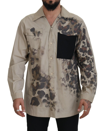 Shop Dolce & Gabbana Beige Camouflage Cotton Long Sleeves Shirt
