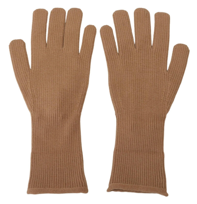 Shop Dolce & Gabbana Beige Cashmere Knitted Hands Mitten S Gloves