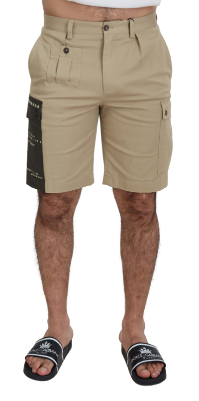 Shop Dolce & Gabbana Beige Cotton Cargo Bermuda Shorts