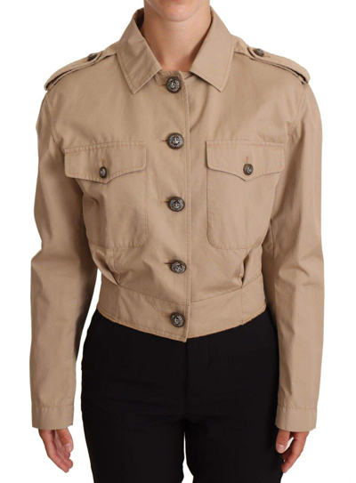Shop Dolce & Gabbana Beige Cropped Fitted Cotton Coat Jacket
