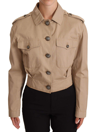 Dolce & Gabbana Beige Cropped Fitted Cotton Coat Jacket In Beige