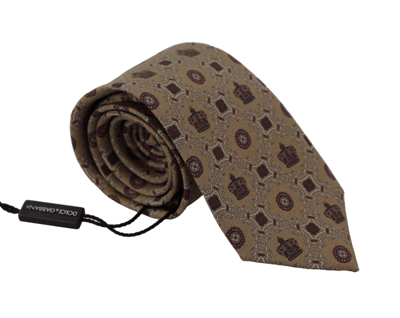 Shop Dolce & Gabbana Beige Fantasy Print Silk Adjustable Necktie Accessory Tie