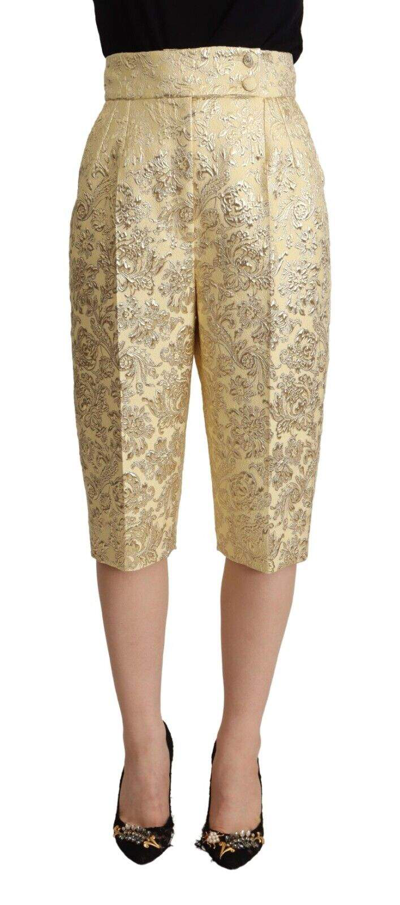 Shop Dolce & Gabbana Beige Floral Brocade High Waist Trouser Cropped Pants