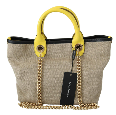 Shop Dolce & Gabbana Beige Gold Chain Strap Shoulder Sling Purse Tote Bag
