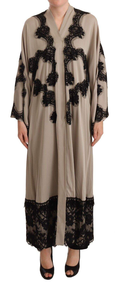 Shop Dolce & Gabbana Beige Silk Lace Abaya Long Kaftan Dress