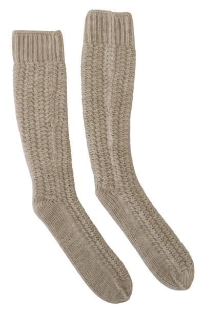 Shop Dolce & Gabbana Beige Wool Knit Calf Long  Socks