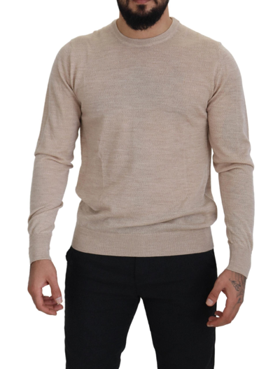 Shop Dolce & Gabbana Beige Virgin Wool Crew Neck Pullover Sweater