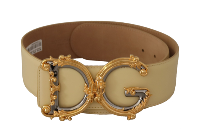 Shop Dolce & Gabbana Beige Wide Waist Leather Dg Logo Baroque Buckle Belt