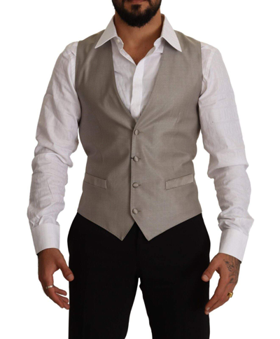 Shop Dolce & Gabbana Beige Wool Single Breasted Waistcoat Vest