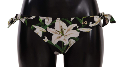 Shop Dolce & Gabbana Bikini Bottom Black Lily Print Swimsuit Swimwear
