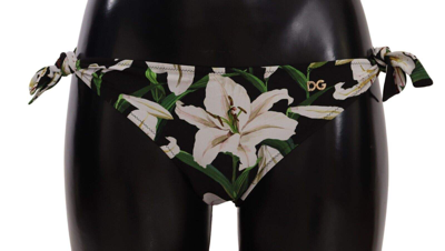 Dolce & Gabbana Bikini Bottom Black Lily Print Swimsuit Swimwear In Black