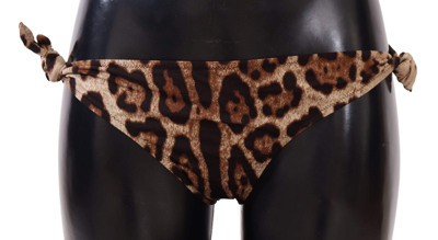 Shop Dolce & Gabbana Bikini Bottom Brown Leopard Print Swimsuit Swimwear In White
