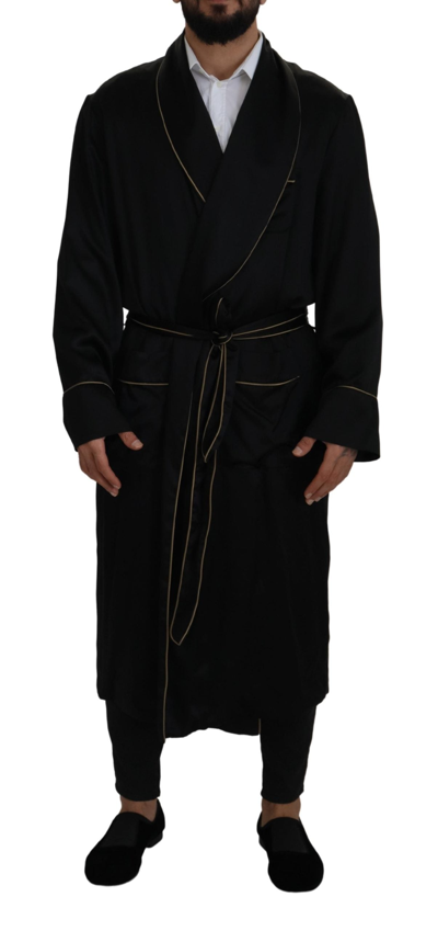 Shop Dolce & Gabbana Black 100% Silk Robe Coat Wrap  Jacket