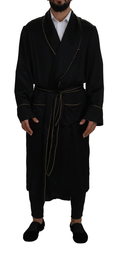 Dolce & Gabbana Black 100% Silk Robe Coat Wrap  Jacket In Black