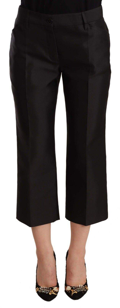 Shop Dolce & Gabbana Black 100% Silk Flared Cropped Pants