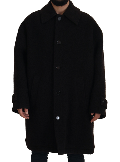 Shop Dolce & Gabbana Black Alpaca Button Down Trench Coat Jacket